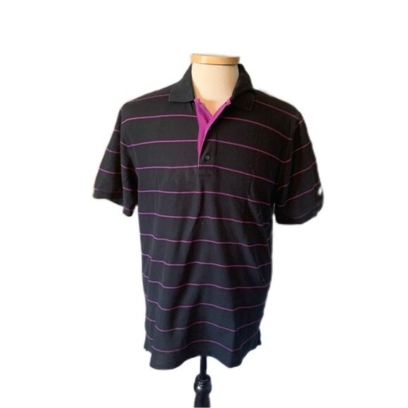 Brooks Brothers Medium Black Striped Golf Polo St Andrews Links - Picture 1 of 4